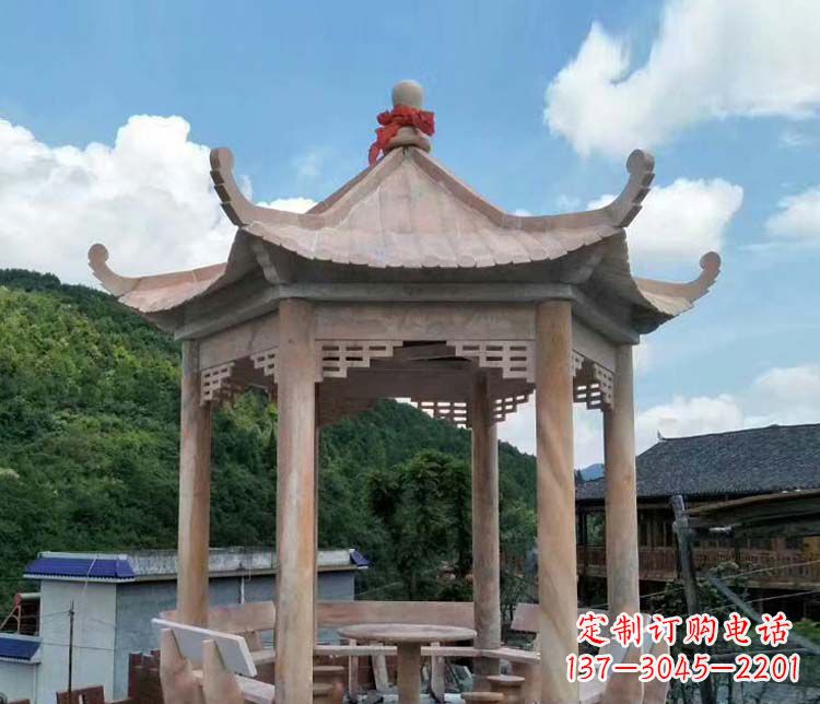 鹤壁一流的公园晚霞红六角石雕凉亭