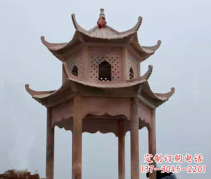 鹤壁中领雕塑双层六角石雕凉亭