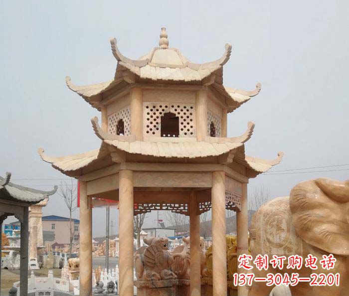 鹤壁红双层六角石凉亭雕塑