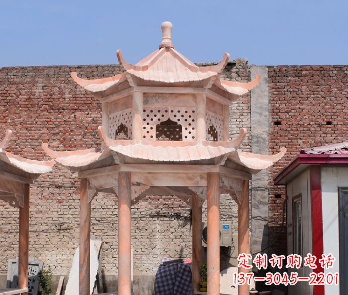 鹤壁中领雕塑精致双层石头凉亭雕塑
