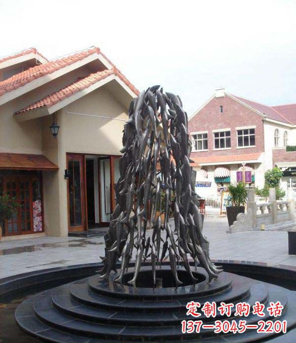 鹤壁欢乐鱼群,喷泉铜雕