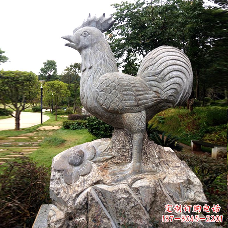 鹤壁公园园林石雕酉鸡生肖动物景观雕塑
