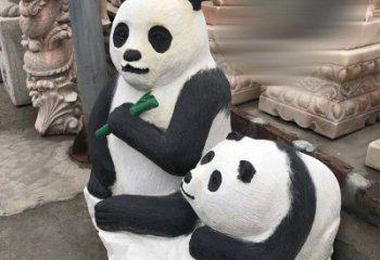 鹤壁领雕塑——公园母子熊猫石雕