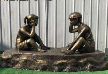 鹤壁儿童雕塑-铜雕下棋展示精美的艺术