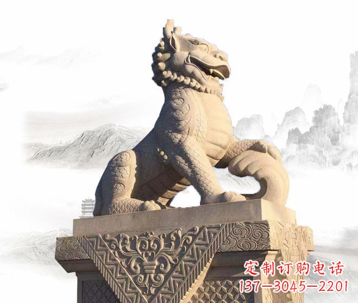 鹤壁古代神兽大理石麒麟石雕 (2)