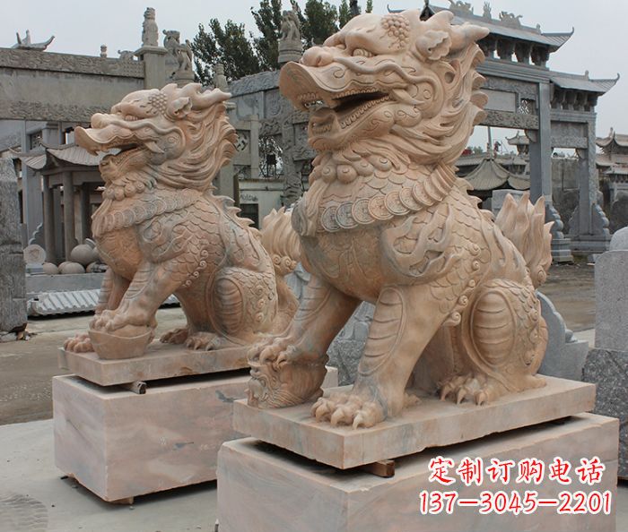 鹤壁古代神兽晚霞红麒麟石雕 (2)