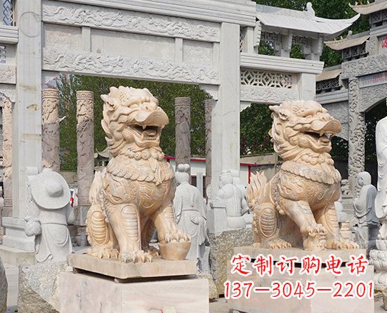 鹤壁古代神兽晚霞红麒麟石雕 (3)