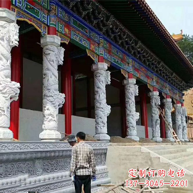 鹤壁精美手工制作的精美古建汉白玉龙柱雕塑