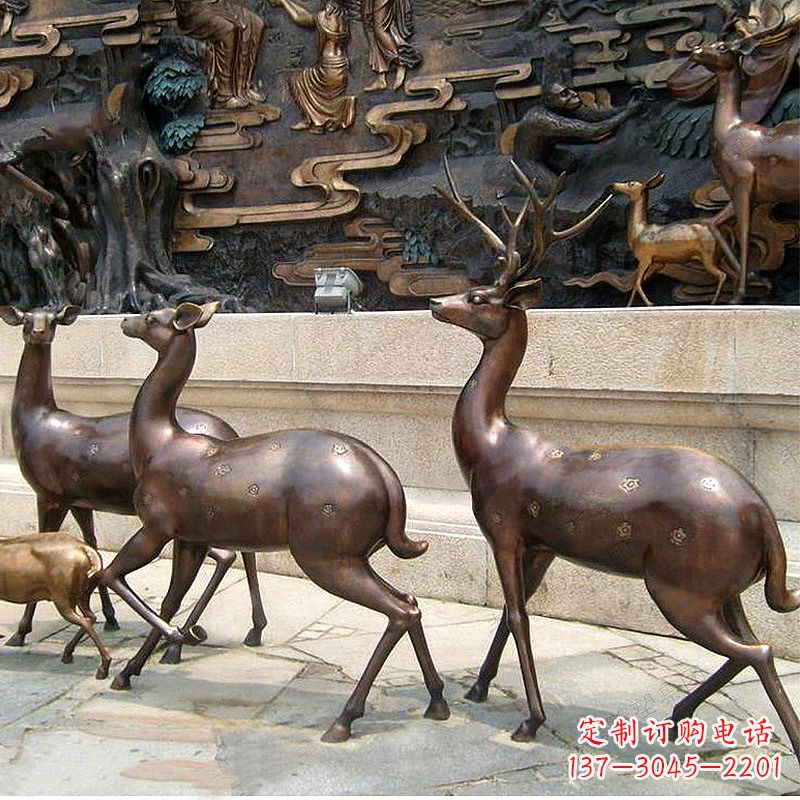 鹤壁古铜色梅花鹿铜雕精美塑型