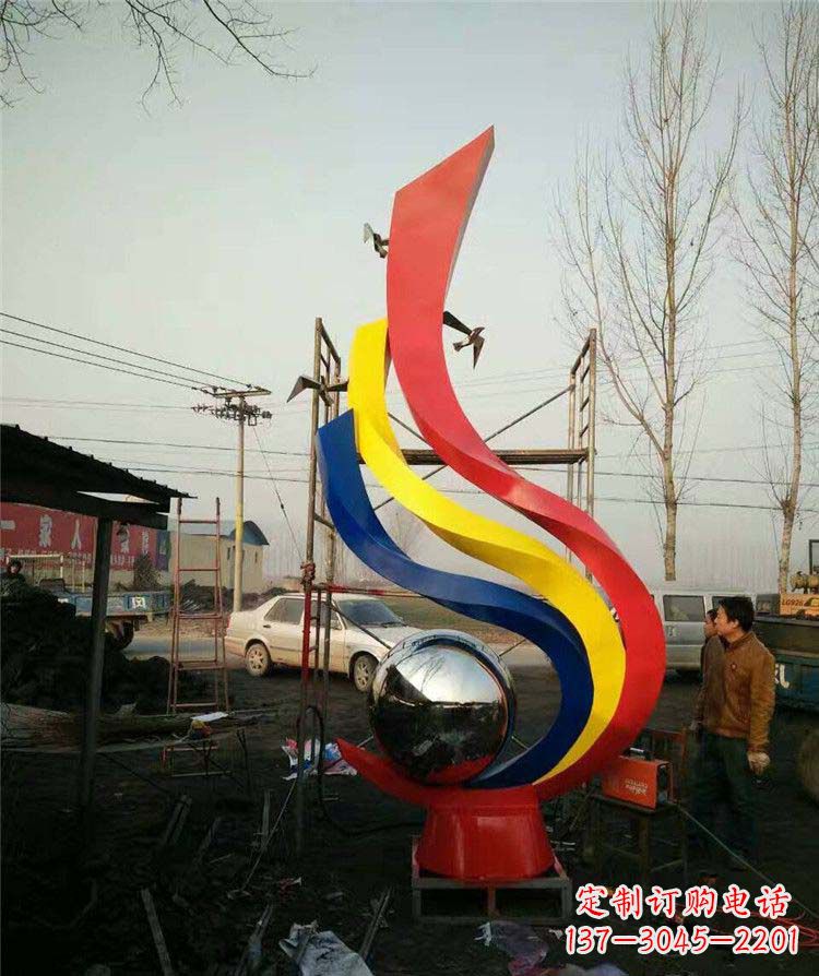 鹤壁广场不锈钢彩色抽象凤凰雕塑