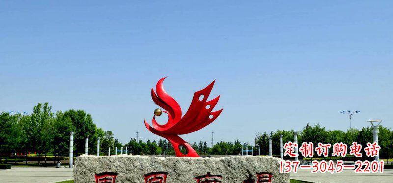 鹤壁广场不锈钢抽象凤凰雕塑 (3)