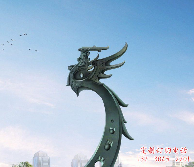 鹤壁广场不锈钢抽象凤凰雕塑 (6)