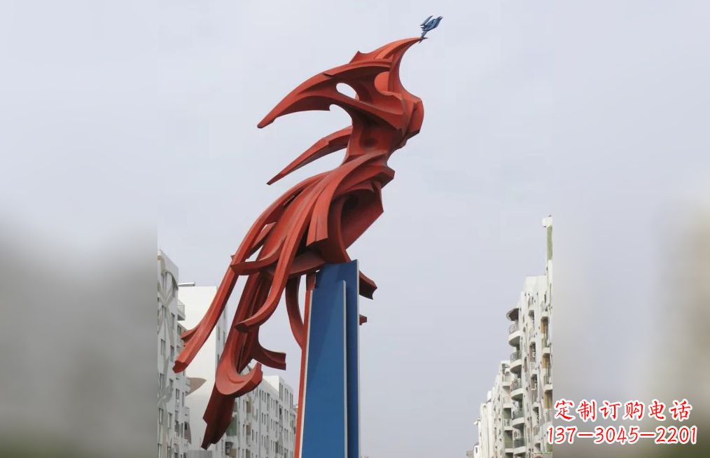 鹤壁中领雕塑制作，精美不锈钢凤凰抽象雕塑