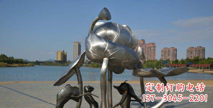 鹤壁广场不锈钢莲蓬莲叶和青蛙雕塑