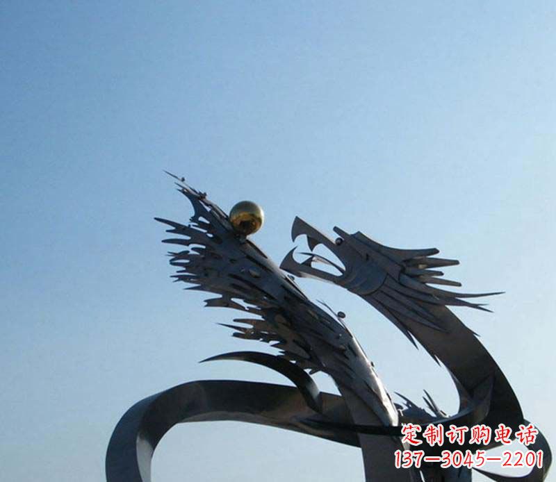 鹤壁中领雕塑-不锈钢龙吞球抽象雕塑