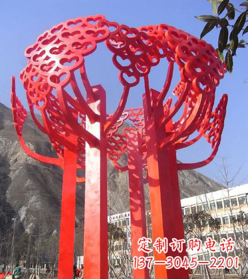 鹤壁不锈钢心形树叶大树雕塑,展示爱与生命