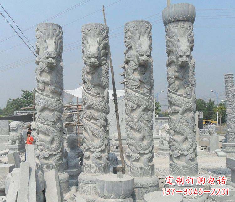 鹤壁广场大理石盘龙柱景观石雕 (2)