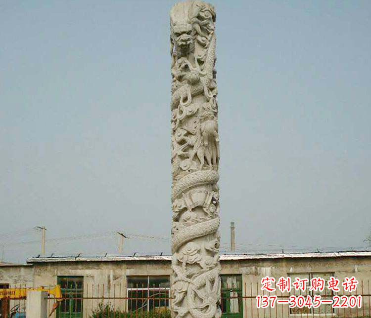 鹤壁广场大理石盘龙柱景观石雕 (3)