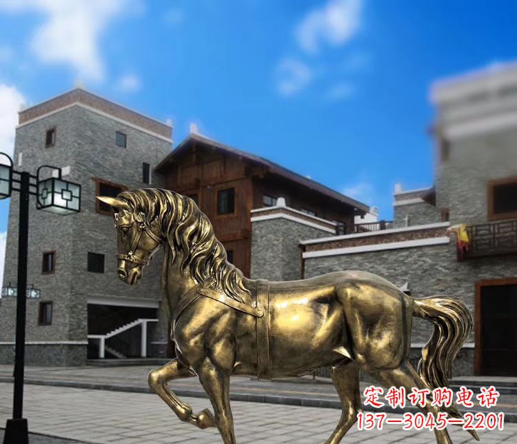 鹤壁广场仿铜奔马雕塑 玻璃钢公园景观动物雕塑