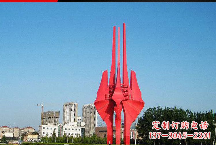 鹤壁中领雕塑红色不锈钢树叶雕塑