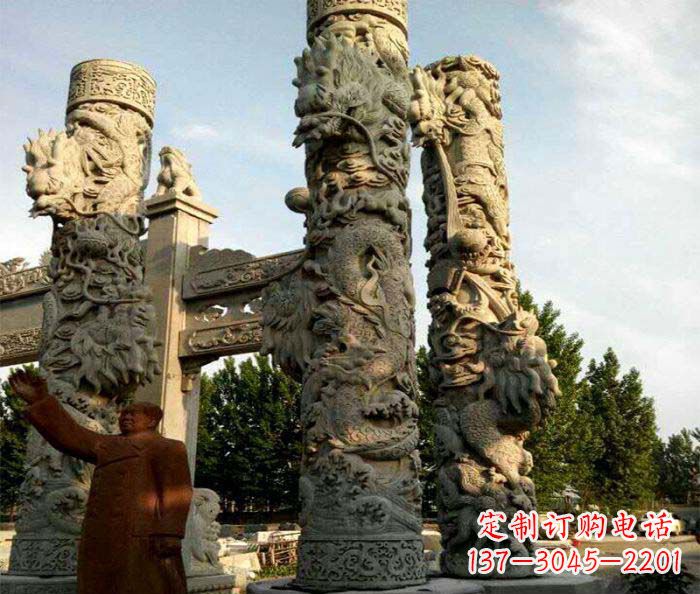 鹤壁广场景观大理石龙柱石雕