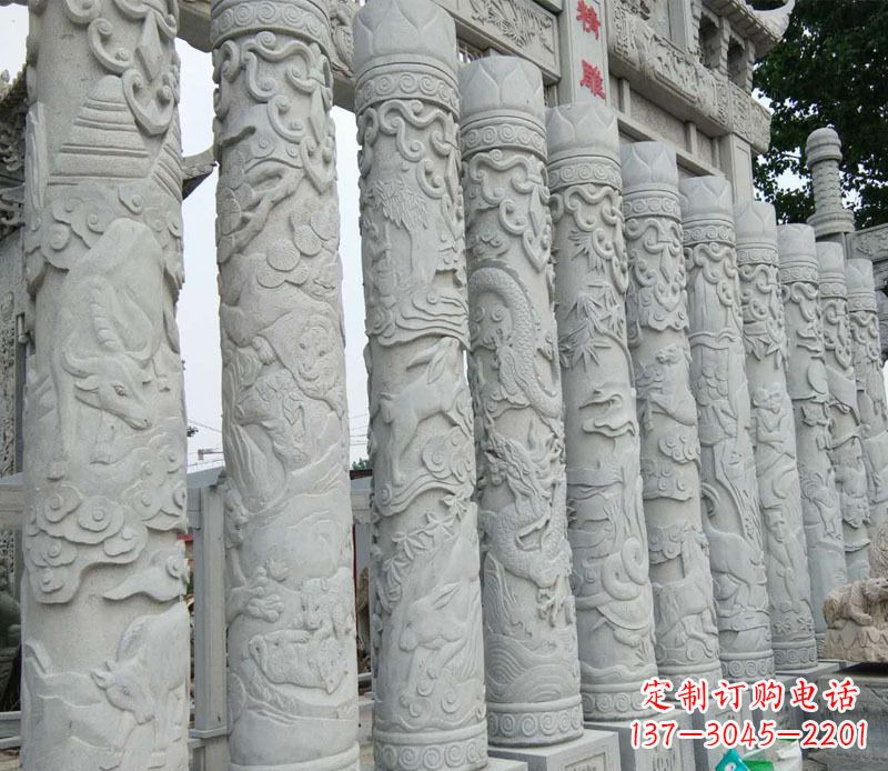 鹤壁中领雕塑:专业定制十二生肖石柱景观石雕