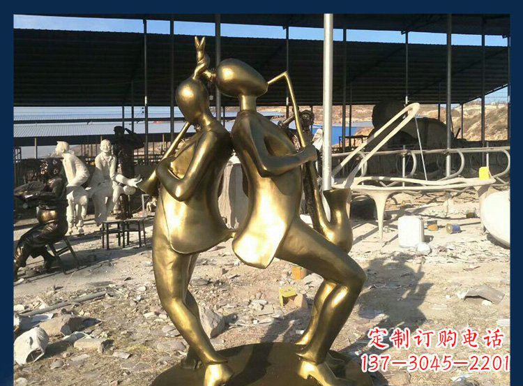 鹤壁中领雕塑:优雅萨克斯铜雕贴金吹管人物雕塑