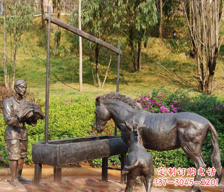 鹤壁广场铜雕喂马动物雕塑