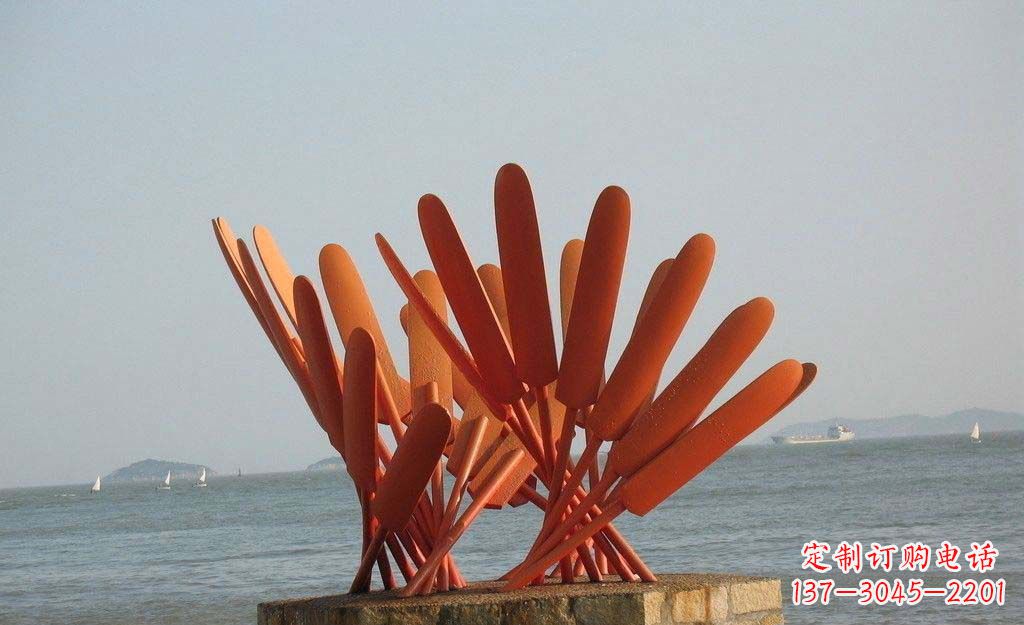 鹤壁卓越海边,不锈钢抽象船桨雕塑