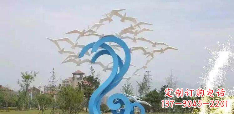 鹤壁海边不锈钢海浪和海鸥雕塑