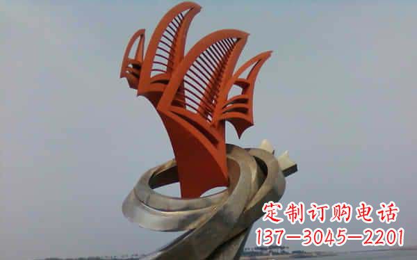 鹤壁海边不锈钢海浪和帆船雕塑
