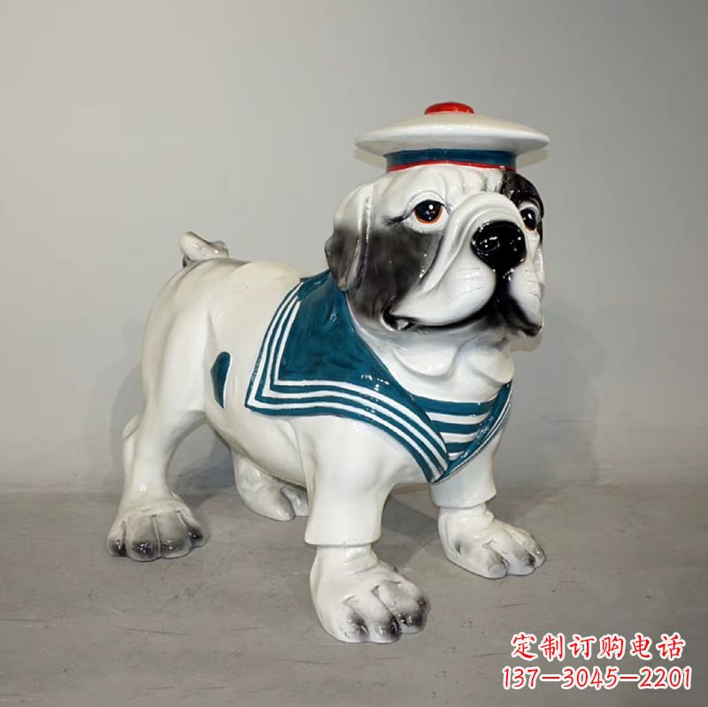 鹤壁海军玻璃钢仿陶瓷斗牛犬狗雕塑