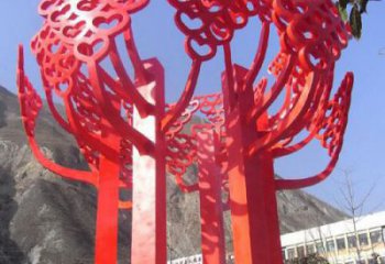鹤壁不锈钢心形树叶大树雕塑，展示爱与生命