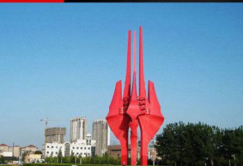 鹤壁中领雕塑红色不锈钢树叶雕塑