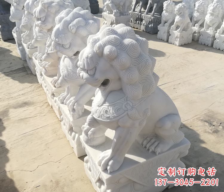 鹤壁汉白玉踩球狮子门口招财镇宅石雕