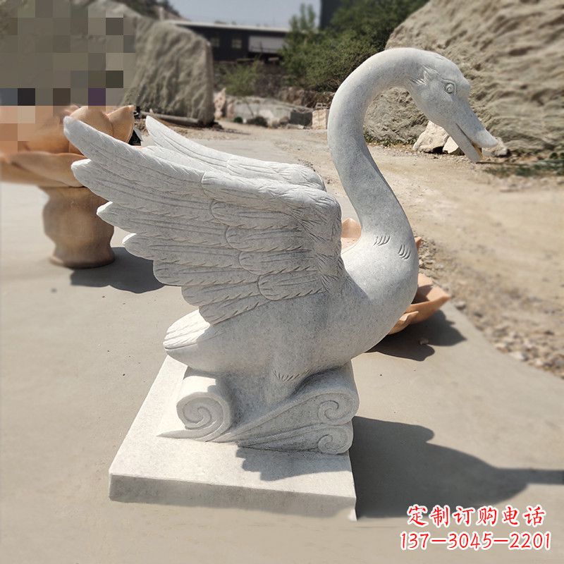 鹤壁细腻精美的汉白玉天鹅雕塑