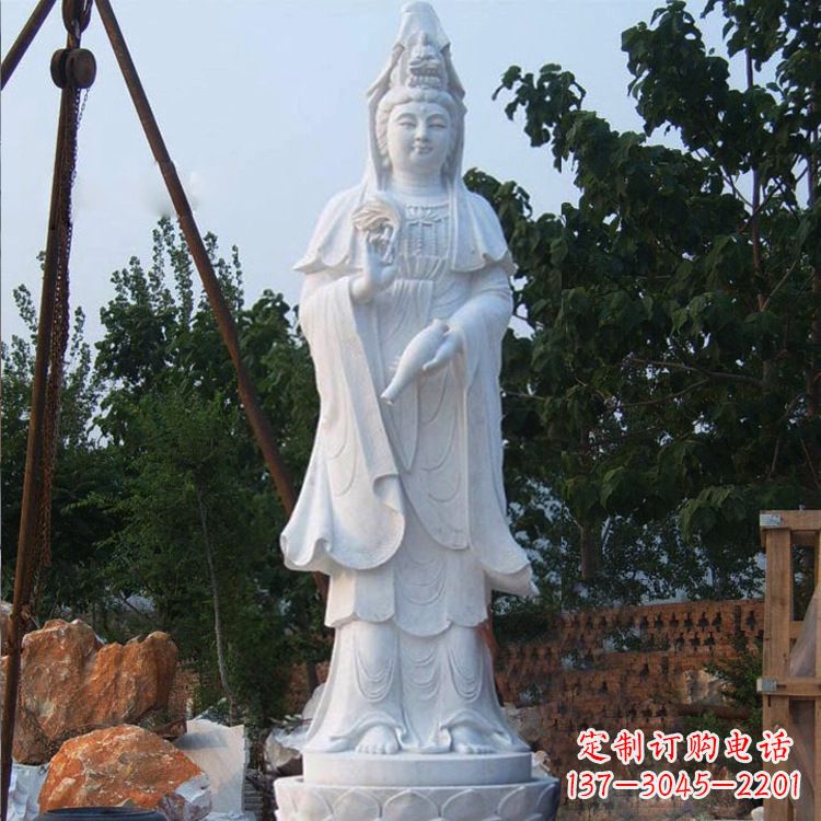 鹤壁汉白玉手工观音石雕