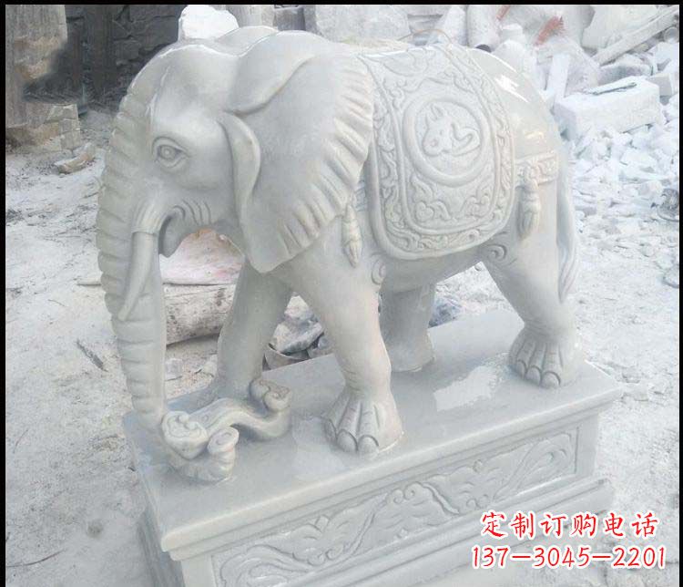 鹤壁精美汉白玉吉祥鼻卷如意大象雕塑