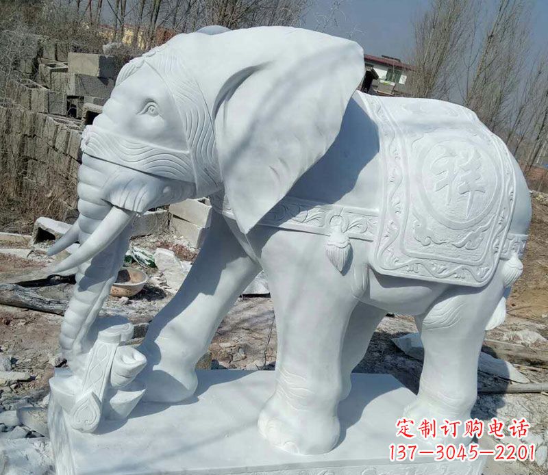 鹤壁汉白玉制作的大象吉祥门口雕塑
