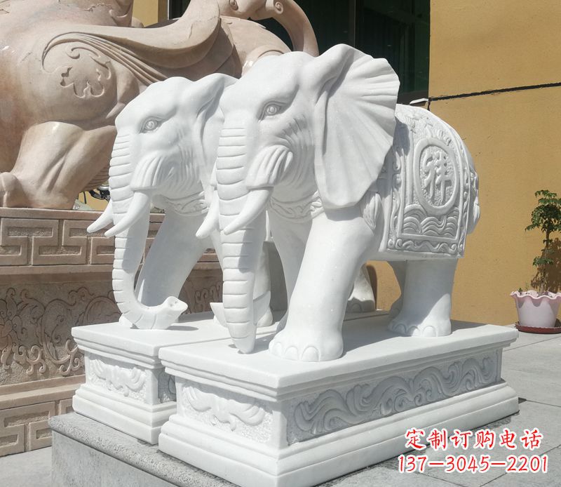 鹤壁属于你的祝福——汉白玉吉祥如意门口招财大象雕塑