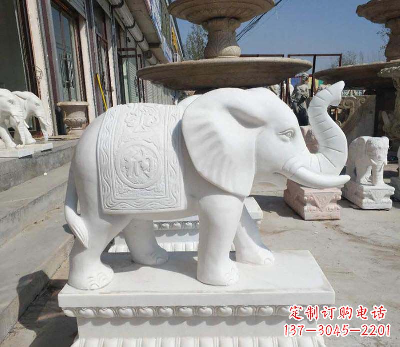 鹤壁高品质汉白玉酒店门口喷水大象雕塑