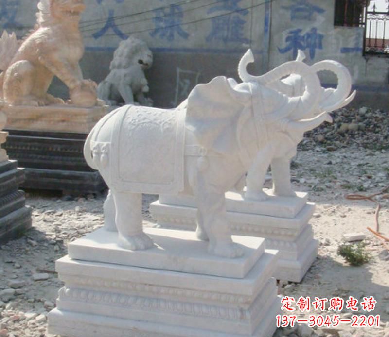 鹤壁汉白玉卷鼻喷水大象