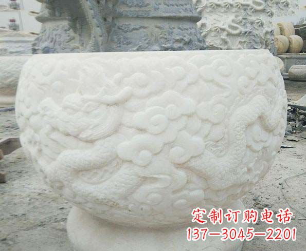 鹤壁汉白玉龙浮雕招财水缸,让你家居多一份福气