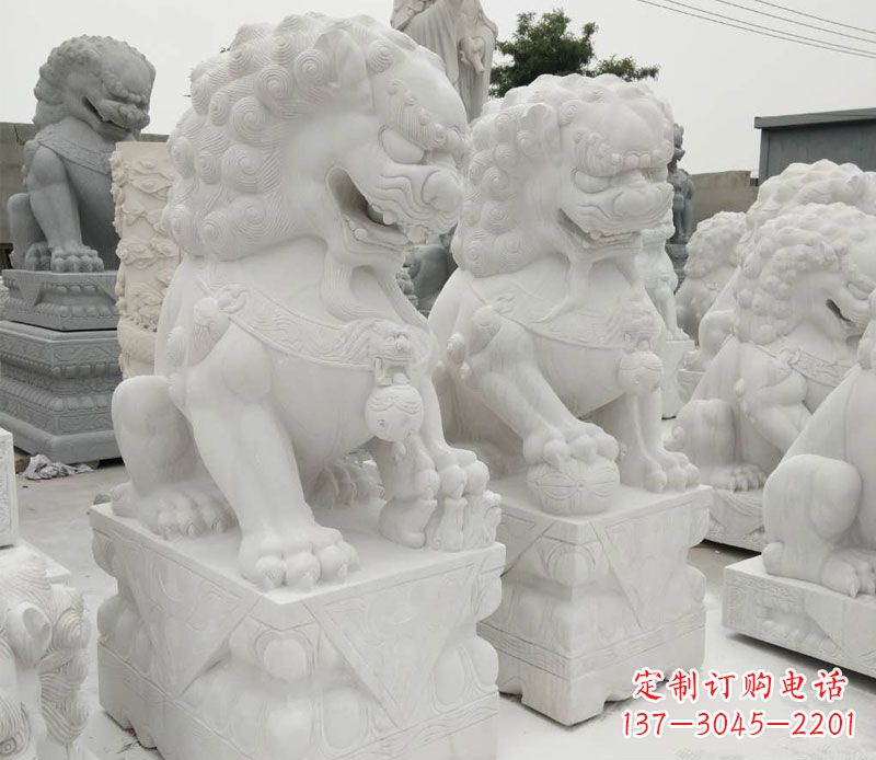 鹤壁汉白玉门口看门踩球北京狮子石雕