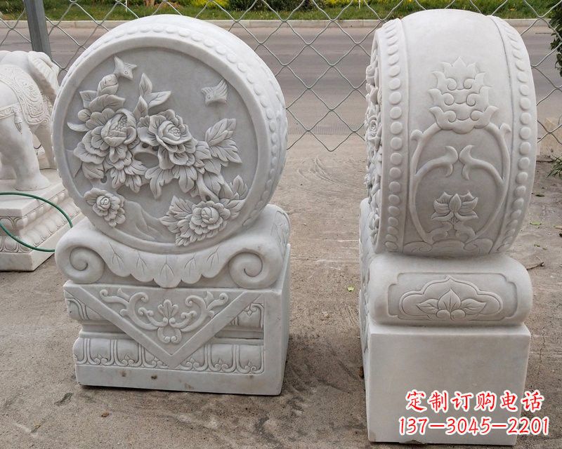 鹤壁汉白玉牡丹花门墩雕塑