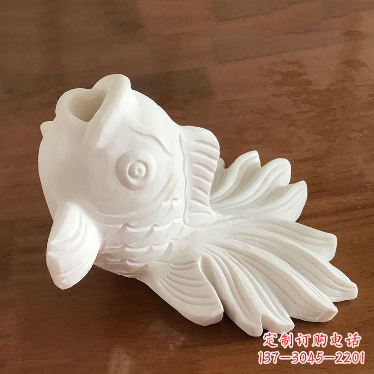 鹤壁精致美观的汉白玉喷水金鱼石雕动物雕塑