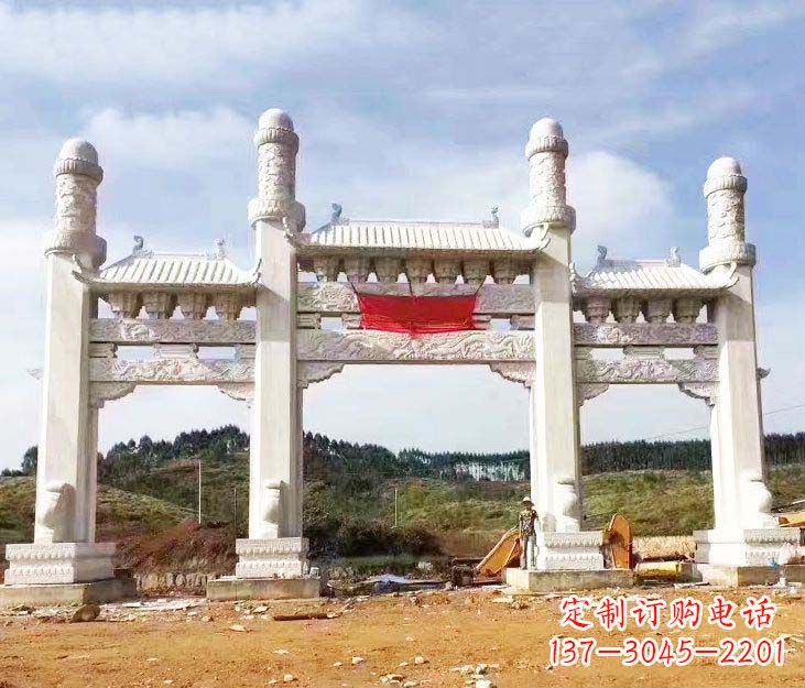 鹤壁汉白玉三门牌坊石雕