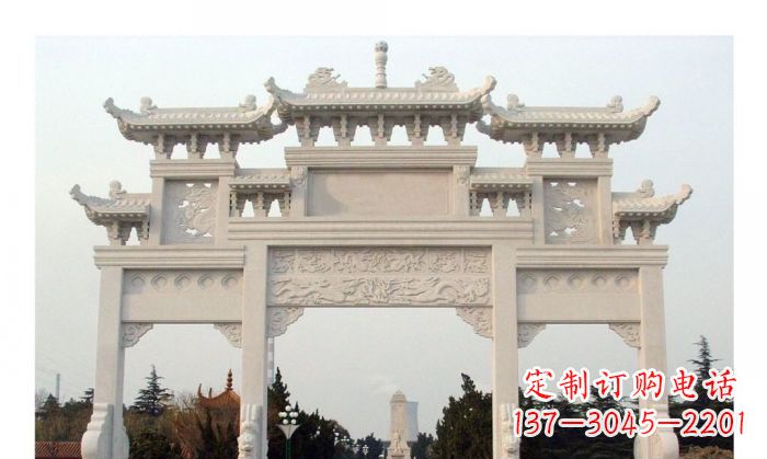 鹤壁汉白玉三门石雕牌坊