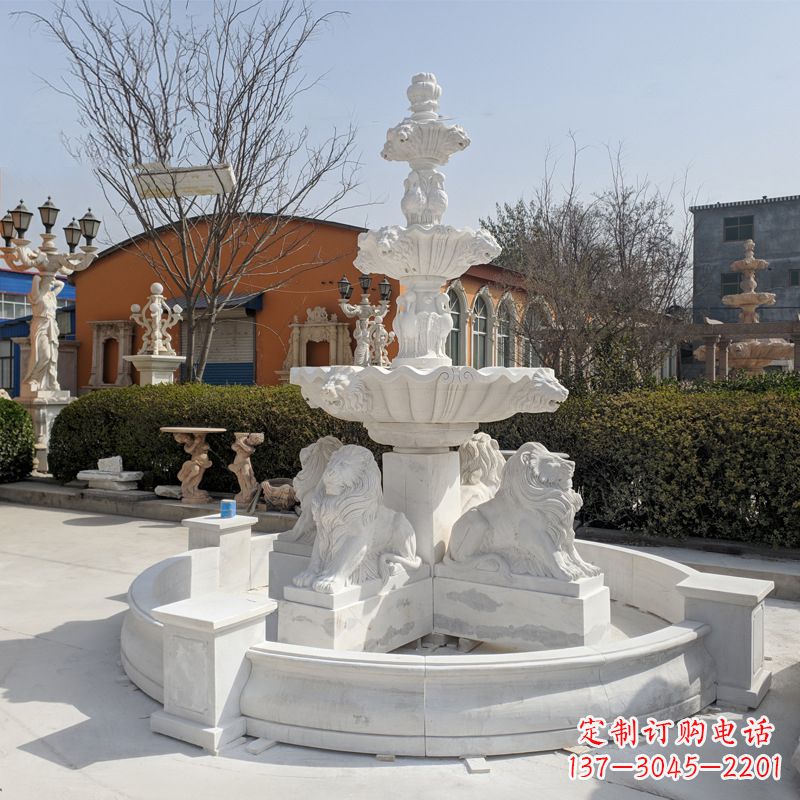 鹤壁定制白玉狮子喷泉雕塑