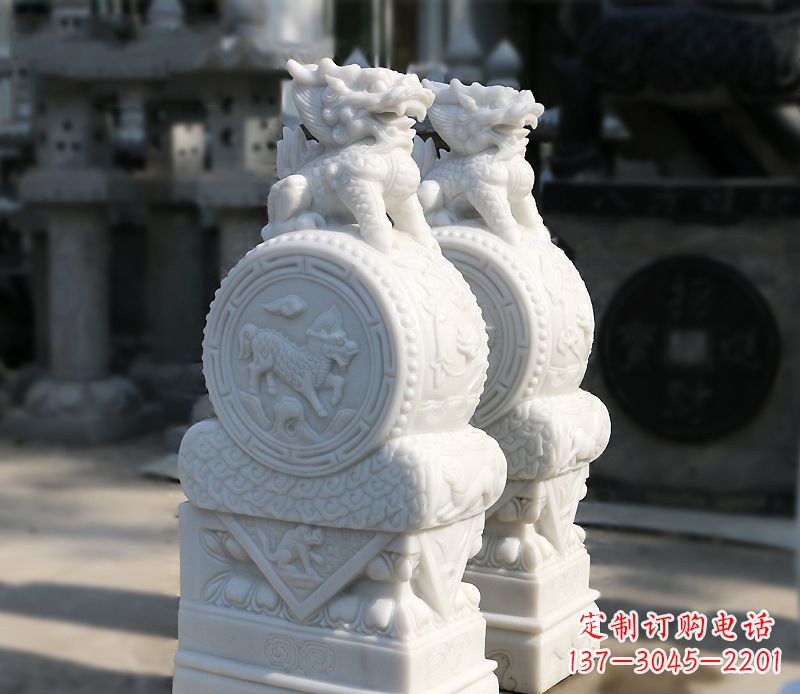 鹤壁汉白玉狮子辟邪门墩雕塑